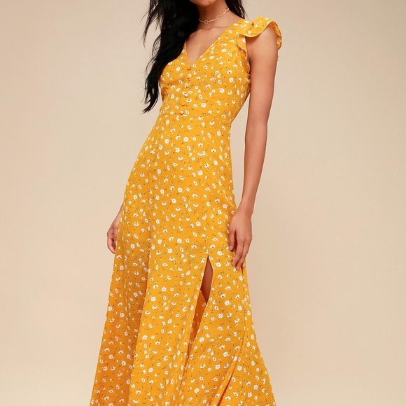 yellow dress with white flowers